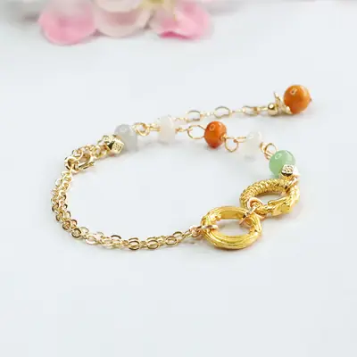Gold Three-Color Jade Dragon Bracelet for Women