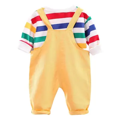 Baby Cartoon Suspenders Set Yellow White Newborn Kids Clothing