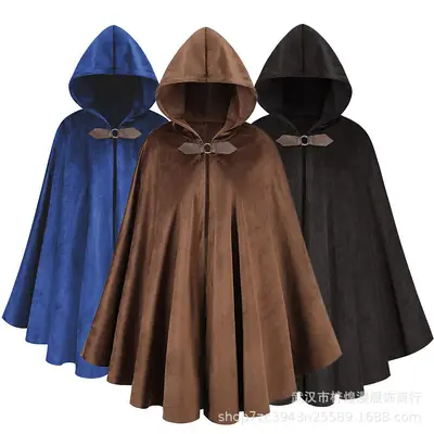 Black Suede Hooded Cape for Role-Playing Cosplay