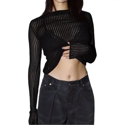 2025 Long Sleeve Knitted Top White Striped