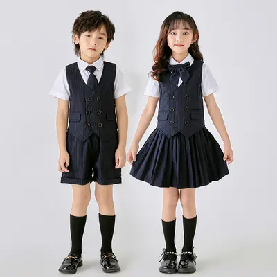 Men Navy Pique Vest Single Button College Suit