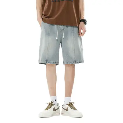 Men's Summer Denim Shorts Black Gradient Stitching Loose Fit