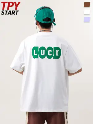Men Retro Hip Hop Print T-Shirt White 250g Cotton