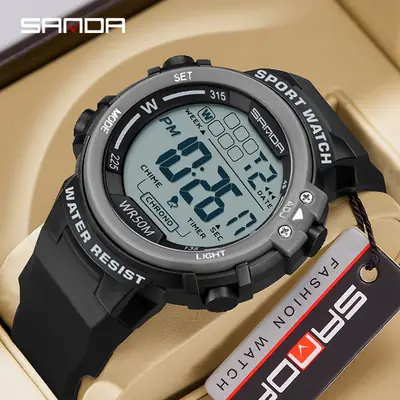 Sanda Digital Watch Black Waterproof Men Women