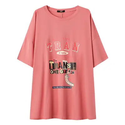Women Printed Long T-Shirt Plus Size Pink