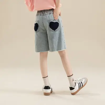 Girls Denim Shorts Medium Loose Summer Cropped Pants