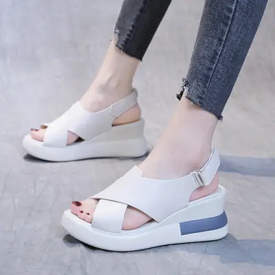 Women's White Wedge Sandals Large Export
