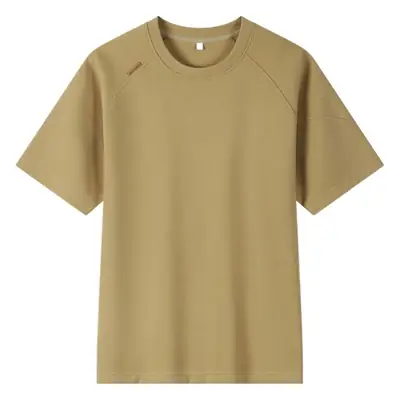 Dengjue Men's Beige Cotton T-Shirt Short Sleeve Raglan Sleeve