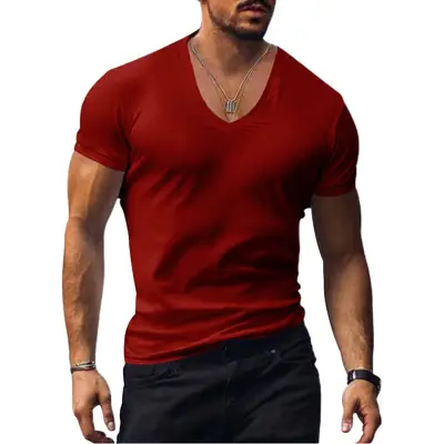 Men V-Neck Solid Color T-Shirt Plus Size