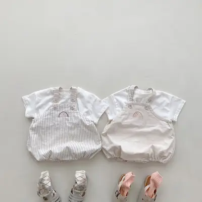 Women's Baby T-Shirt with Rainbow Embroidery Straps