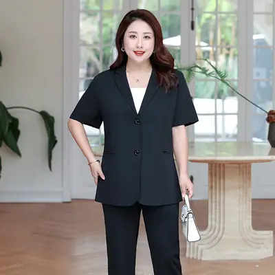 Fat MM200kg Black Button Suit Coat Summer Professional Ladies
