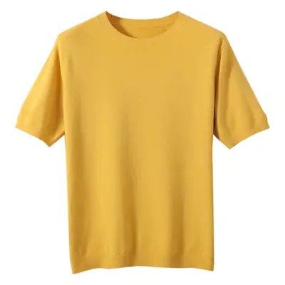 Men's White Knitted Crewneck T-Shirt Short Sleeve Casual Wear