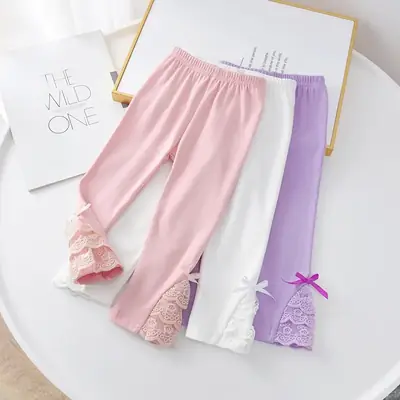 Girls Flared Lace Pants Pink White Purple Spring Autumn