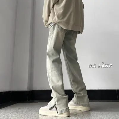 Men Retro Washed Side Zipper Bootcut Pants