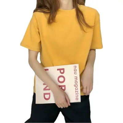 Women Loose Cotton T-Shirt Light Blue Spring
