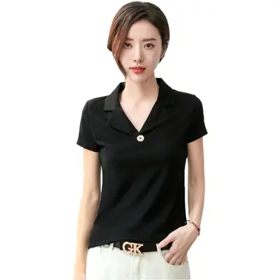 2025 Summer Women White Slim Fit Collar T-shirt Dress