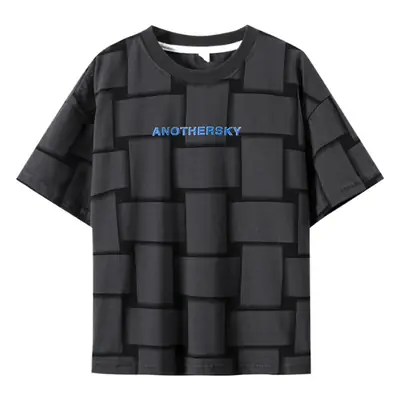 Hip Hop Plaid Boys Short Sleeve T-Shirt Black 2025