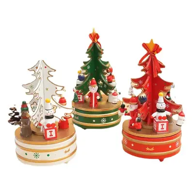 Cross-Country Christmas Tree Music Box Wooden Decor