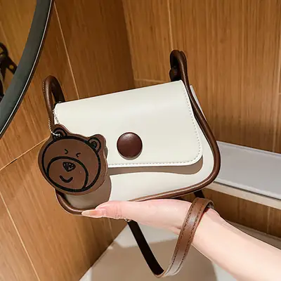 Retro Bear Design Shoulder Crossbody Bag White Brown