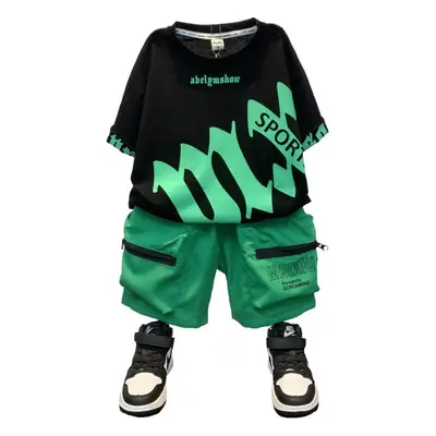 Boys Green Graphic Shorts Set 2025 Summer