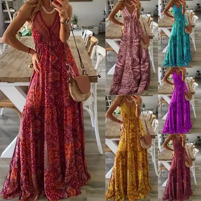 New Bohemian Printed Floral Long Skirt Dress Women