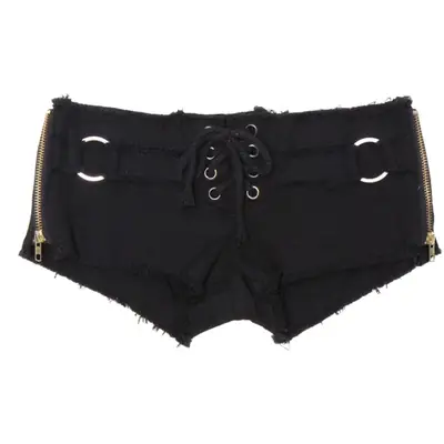 Black Cotton Low Waist Slimming Shorts with Side Slit Strap