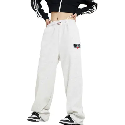 Women White High Waist Loose Sports Pants 2024