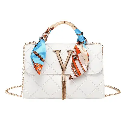 Embossed Silk Scarf Bag with Tassel Lock Chain