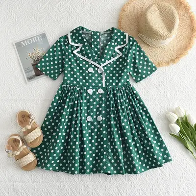 Girls' Dress Polka Dot Korean Style Girls' Clothes for Summer 23 New Style Foreign Trade Children's Clothing Retro Polka Dot Dress