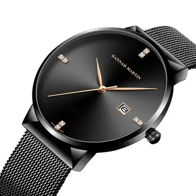 Men's Blue Steel Band Quartz Watch with Diamond