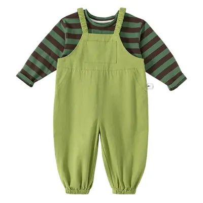 Boys Striped T-Shirt Overalls Two-Piece Set Green Orange