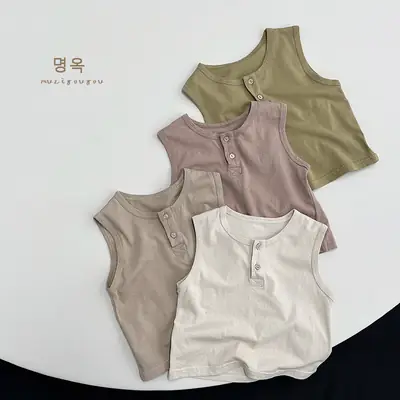 Kids Sleeveless T-Shirt Grey 2026 Summer Korean Style