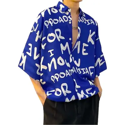 Men Vintage Floral Short Sleeve Shirt Yellow Black