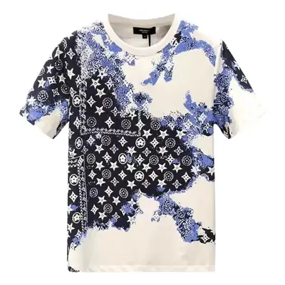 Men Slim Fit Blue Floral Short Sleeve T-Shirt