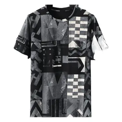 2023 Summer Men's Black White Geometric T-Shirt Plus Size