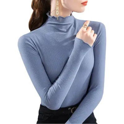 Women Half Turtleneck Modal Base Layer Shirt Blue 2024