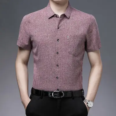 Men Grey Textured Short Sleeve Shirt 2023