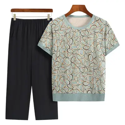 Women Printed Floral 2-Piece Summer Set Black Pants