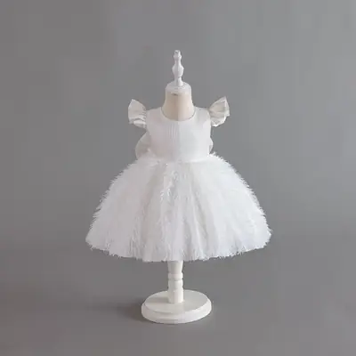 White Turquoise Turule Dress for Little Girls