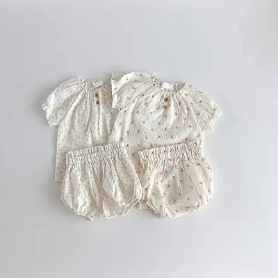 Korean Style Floral Short Sleeve Baby Shorts Set