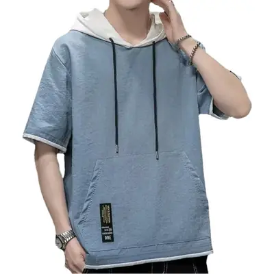Men Ice Silk Hooded T-Shirt Summer Wear