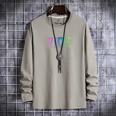 Men Long Sleeve T-Shirt "RIDE" Graphic Beige
