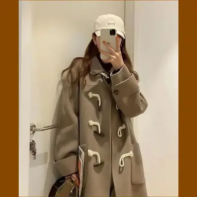 Women Woolen Coat Autumn Winter Korean Style Loose Slim Fit