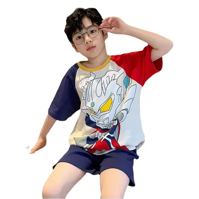 Cute Cartoon Boys Pajamas Summer Cotton Shorts Set