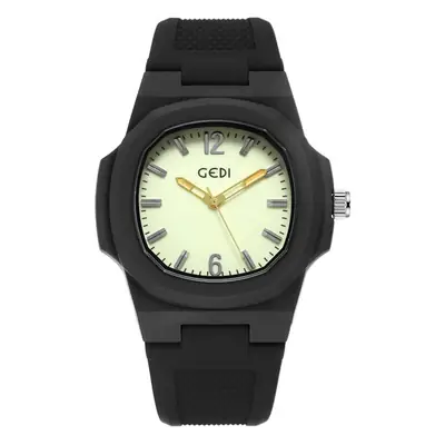 Men's Black Quartz Silicone Sports Watch with Gold Dial