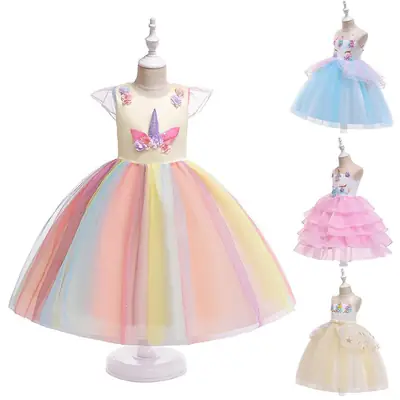 Unicorn Tulle Dress for Girls Rainbow Color