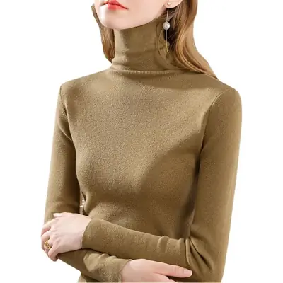 Women's Beige Knitted Turtleneck Sweater 2024