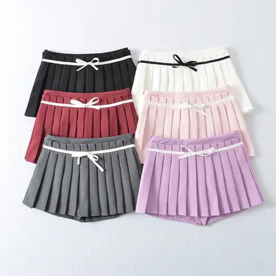 Girls' Bow Pleated Skirt Maroon 2023