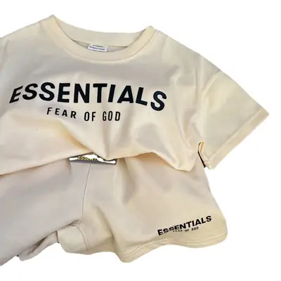 Boy's Letter Print Shorts Set Cream