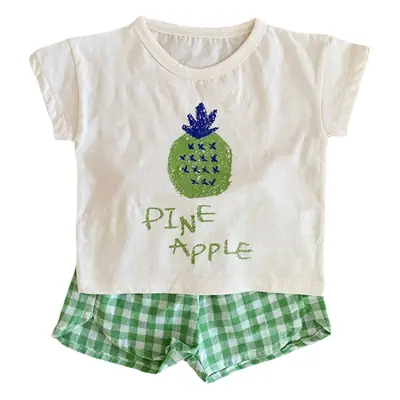 2025 Korean Baby Fruit Apples Cotton Suit Red Checkered Shorts